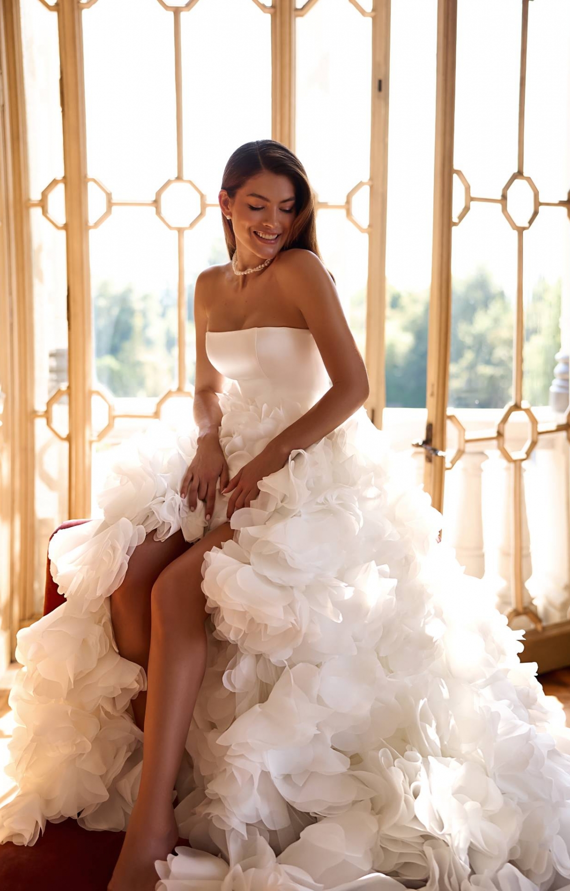 Robe de mariée princesse avec un haut en satin mikado et un bas en tulle Marseille