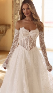 Robe de marié trapèze ADJARIA, bustier en dentelle et perles