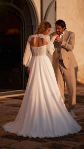 Robe de mariée bohème avec bustier dentelle et bas mousseline Marseille