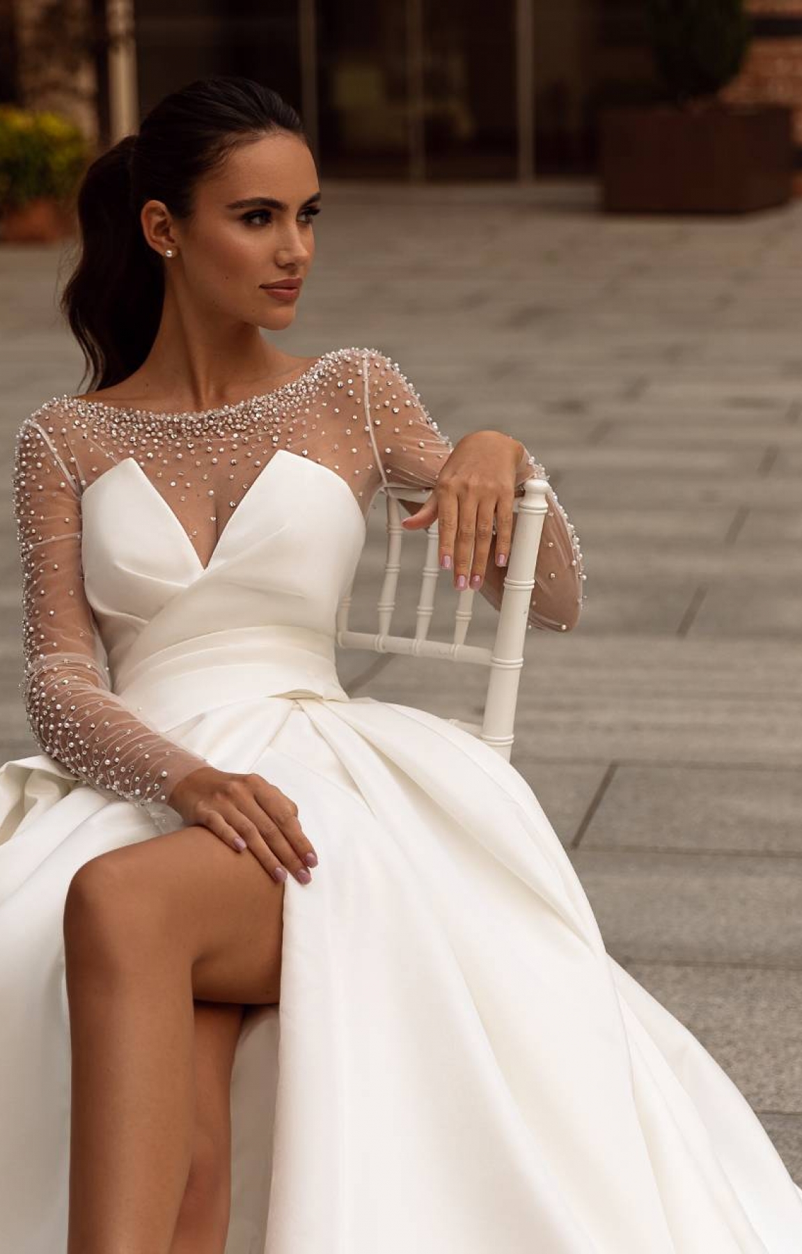 Robe de mariée trapèze en satin mikado à Marseille