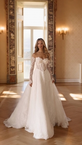 Robe de marié trapèze ADJARIA, bustier en dentelle et perles